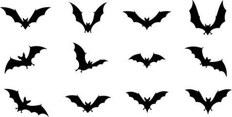 Flying Bat Silhouettes &ndash; Halloween Night Vector Clipart