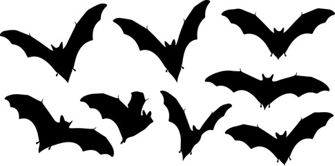Flying Bat Silhouettes &ndash; Halloween Night Vector Clipart