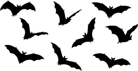 Flying Bat Silhouettes &ndash; Halloween Night Vector Clipart