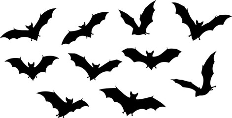 Flying Bat Silhouettes &ndash; Halloween Night Vector Clipart