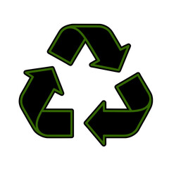 Black recycling symbol green outline white transparent background, eco-friendly