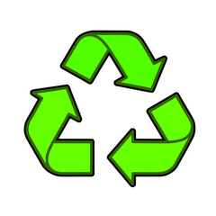 Green recycling symbol dark outline white isolated background, eco-friendly 