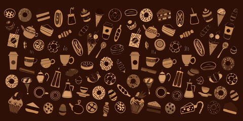 A delightful collection of hand drawn sweets pastries and coffee illustrations