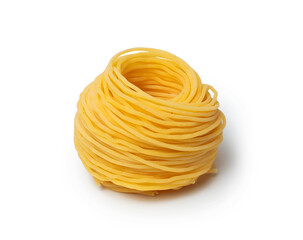 Twisted spaghetti on a white background close-up