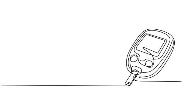 Sugar meter continuous one line drawing animation. Glucometer pharmacy equipment animation video, Animated self drawing of continuous line draw Blood sugar meter. One continuous line drawing of Blood.