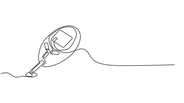 Sugar meter continuous one line drawing animation. Glucometer pharmacy equipment animation video, Animated self drawing of continuous line draw Blood sugar meter. One continuous line drawing of Blood.