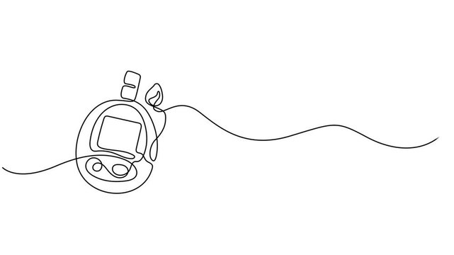 Sugar meter continuous one line drawing animation. Glucometer pharmacy equipment animation video, Animated self drawing of continuous line draw Blood sugar meter. One continuous line drawing of Blood.