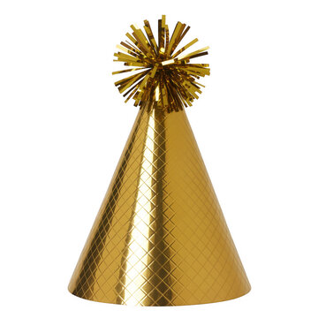 Gold party hat with diamond pattern and tassel shiny isolated on a transparent background