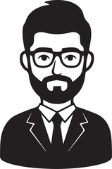 Black and white of a man with glasses and a goatee wearing a suit and tie vector illustration EPS file download.
