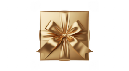 Gold wrapped present with a large bow on gift isolated on a transparent background