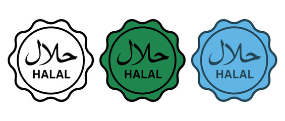 Halal certification stamp in various colors for food and product compliance