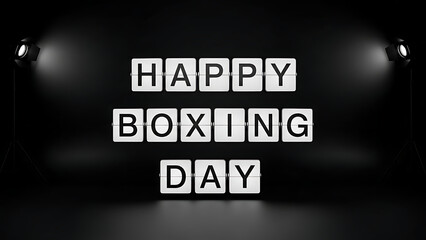 Fototapeta premium Happy Boxing Day message in spotlight on dark background