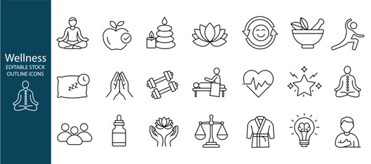 Wellness editable stroke outline icons set