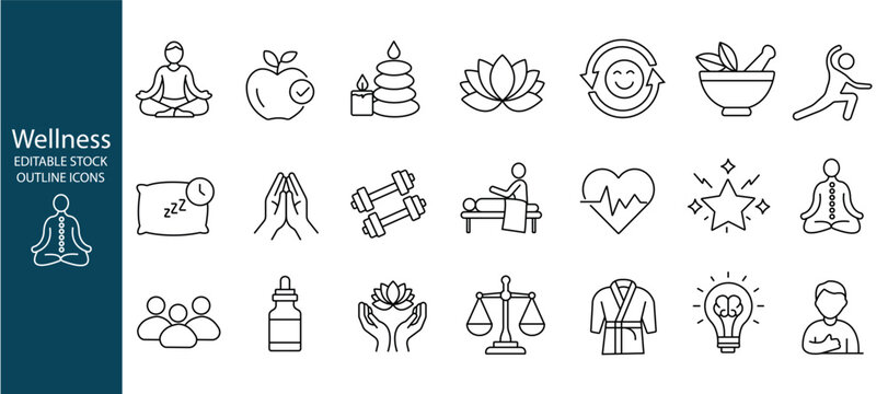 Wellness editable stroke outline icons set