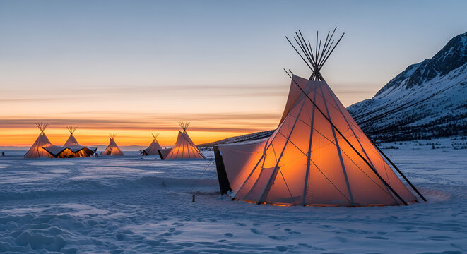 A panoramic view of the Rann of Kutch during the white desert festival, with tents and cultural performances against the vast white salt flats