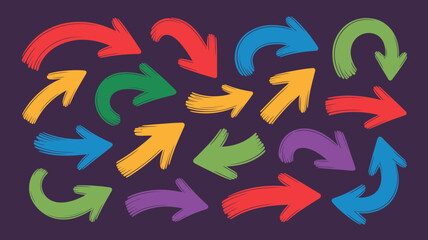 Vibrant Hand-Drawn Arrows in Various Directions and Colors
