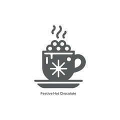 Festive hot chocolate mug icon with snowflake cozy winter drink symbol minimal holiday illustration for seasonal branding design use
