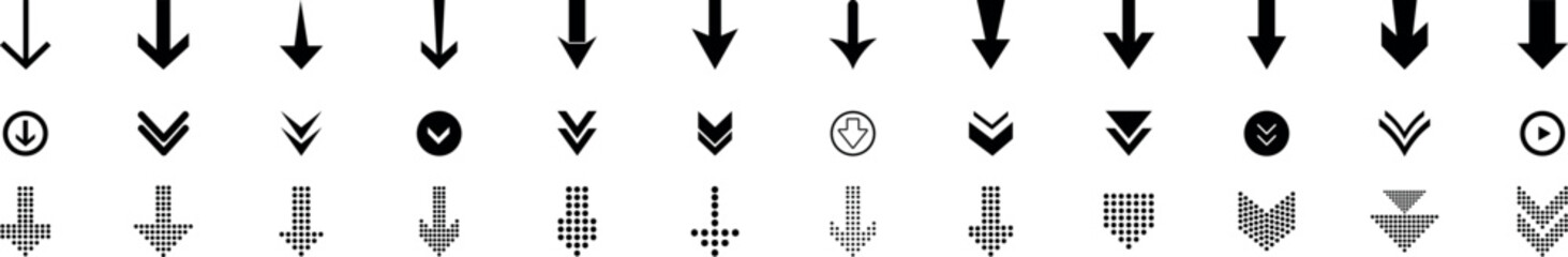 Down arrow vector icon set. Black vector arrows. Arrow collection. scroll illustration sign collection.