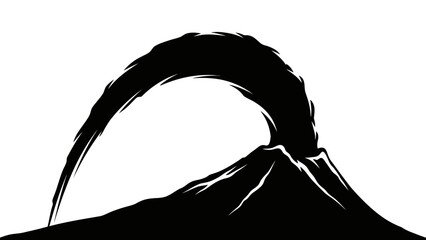 Minimalist Black and White Landscape Illustration of a Mountain with Dynamic Brush Strokes and