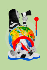 Trend artwork 3D collage of environmental awareness protection activist volunteer world young lady...