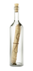 Message in a bottle on transparent background. 3D illustration