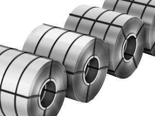 Stainless steel rolls on transparent background. 3D illustration