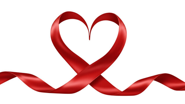 Red ribbon shaped into a heart symbol isolated on transparent background