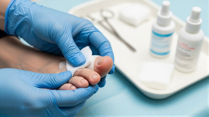 Podiatrist Wrapping Patient's Toe in Clinic