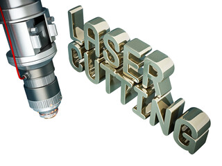 Laser cutter on transparent background. 3D illustration