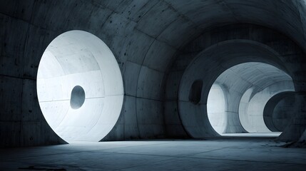 Architectural Marvel - Captivating Concrete Tunnels and Circular Openings.