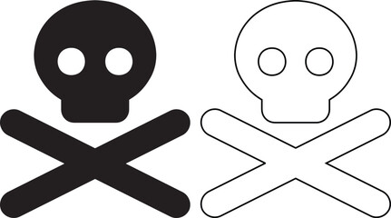 Set of black and white skull and crossbones icons isolated on white background for hazard or pirate themes