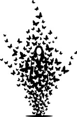 Freedom Silhouette Woman with Flying Birds &ndash; Artistic Concept Vector