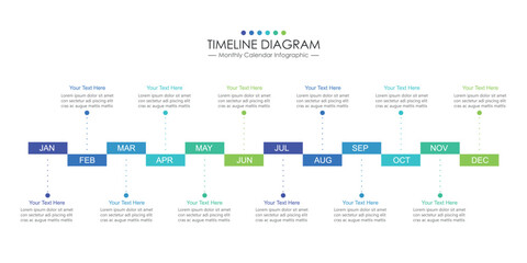 Business step timeline infographic template. Modern milestone element timeline diagram calendar, vector infographics. Monthly calender infographics for presentation.