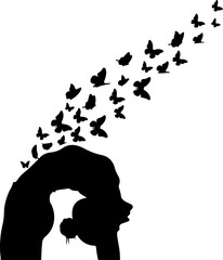 Freedom Silhouette Woman with Flying Birds &ndash; Artistic Concept Vector