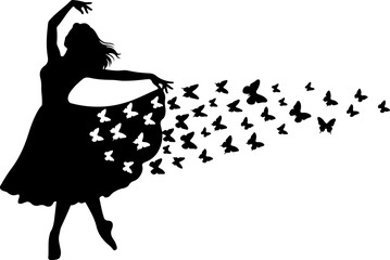 Freedom Silhouette Woman with Flying Birds &ndash; Artistic Concept Vector