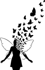 Freedom Silhouette Woman with Flying Birds &ndash; Artistic Concept Vector