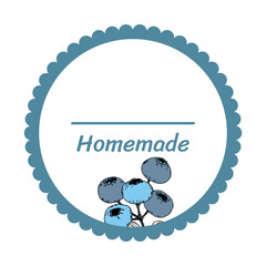 Template jam label design. Retro homemade label. Blueberry marmalade dessert product. Doodle vector illustration.