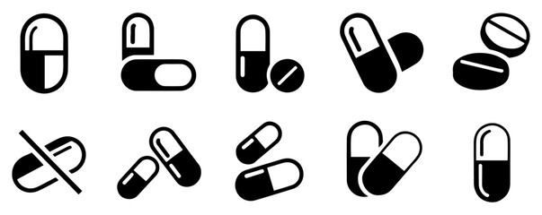 tablet pill medicine icon set