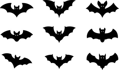 Scary Bat Silhouettes Collection &ndash; Halloween Flying Bats Vector Art