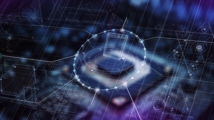 Futuristic interface displaying electronic devices and code in augmented reality - Powered by Adobe