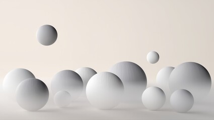 Soft spheres floating in misty atmosphere at dawn