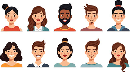 Set of women faces and icons vector illustration