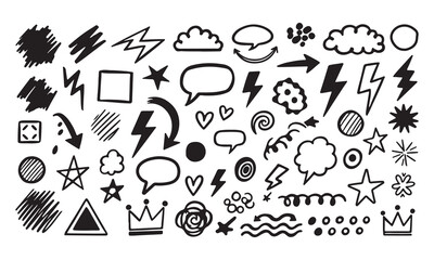 Collection of hand drawn doodle elements and shapes