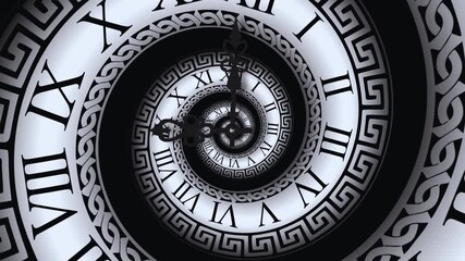 black and white spiral clock time - Powered by Adobe