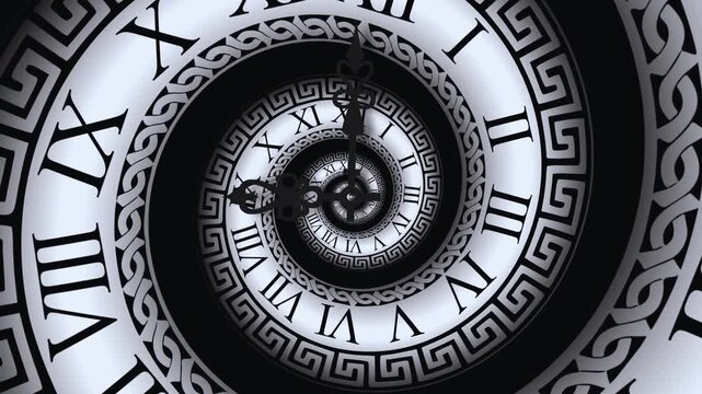 black and white spiral clock time
