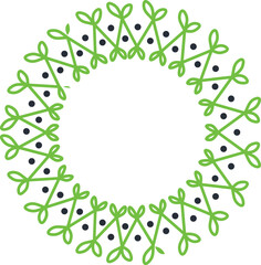 A green circular illustration of people around the world formed with leaves and nature elements celebrating unity and eco friendly design