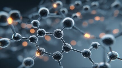 Abstract molecular structure with glowing particles