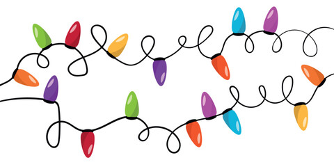 Garland illuminate lightbulbs. Vector realistic glowing colorful christmas lights. National lights day. Vector colorful holiday Christmas New Year.