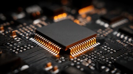 Detailed electronic circuit board with glowing component