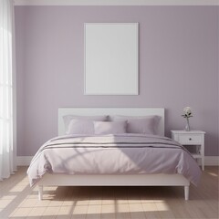 interior of a bedroom in ligh purple